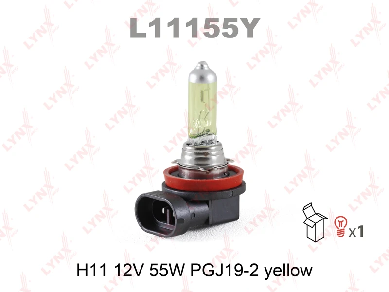Лампа галогенная LYNXauto L11155Y H11 (PGJ19-2) yellow 12В 55Вт 1 шт