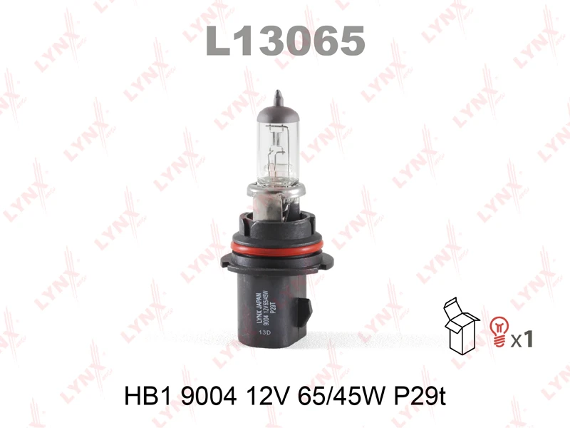 Лампа галогенная LYNXauto L13065 HB1/9004 (P29t) 12В 45/65Вт 1 шт