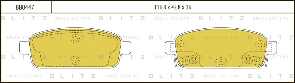 Колодки тормозные дисковые задние CHEVROLET Cruze 09->, OPEL Astra J/Mokka/Zafira 12-> BLITZ BB0447