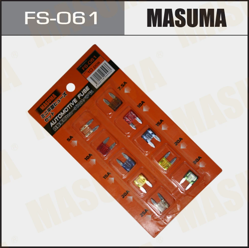 Предохранители "Мини" "Masuma" (10 шт., 1х5А, 1х7,5А, 2х10А, 2х15А, 2х20А, 1х25А, 1х30А) Masuma FS-0