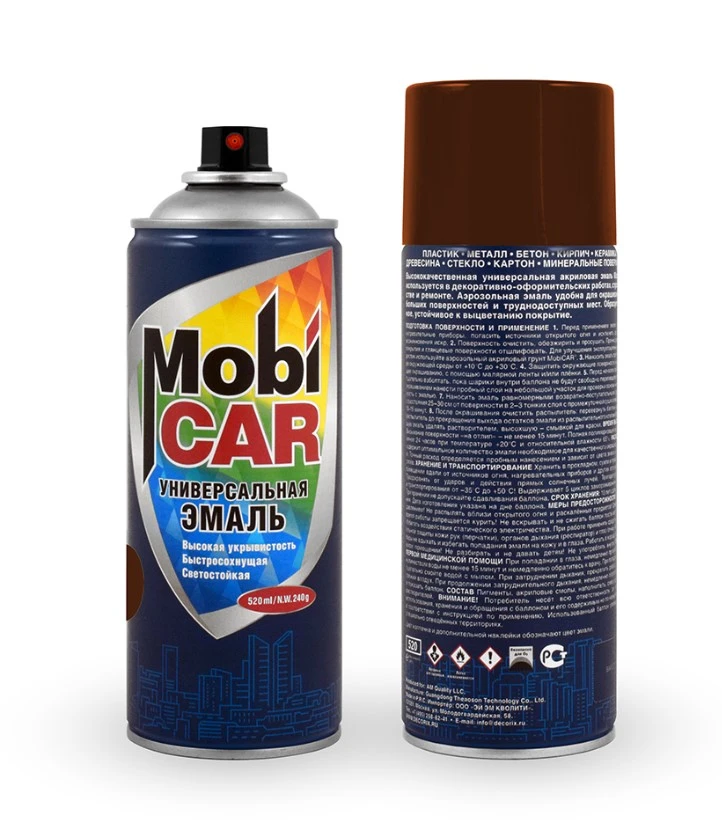 Краска коричневая глянцевая MobiCAR 520 мл