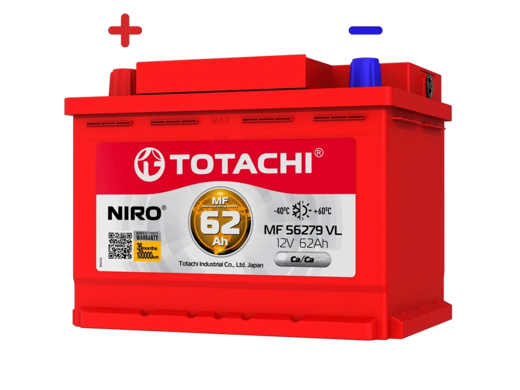 Аккумулятор легковой Totachi Niro 62 а/ч 560А Прямая полярность