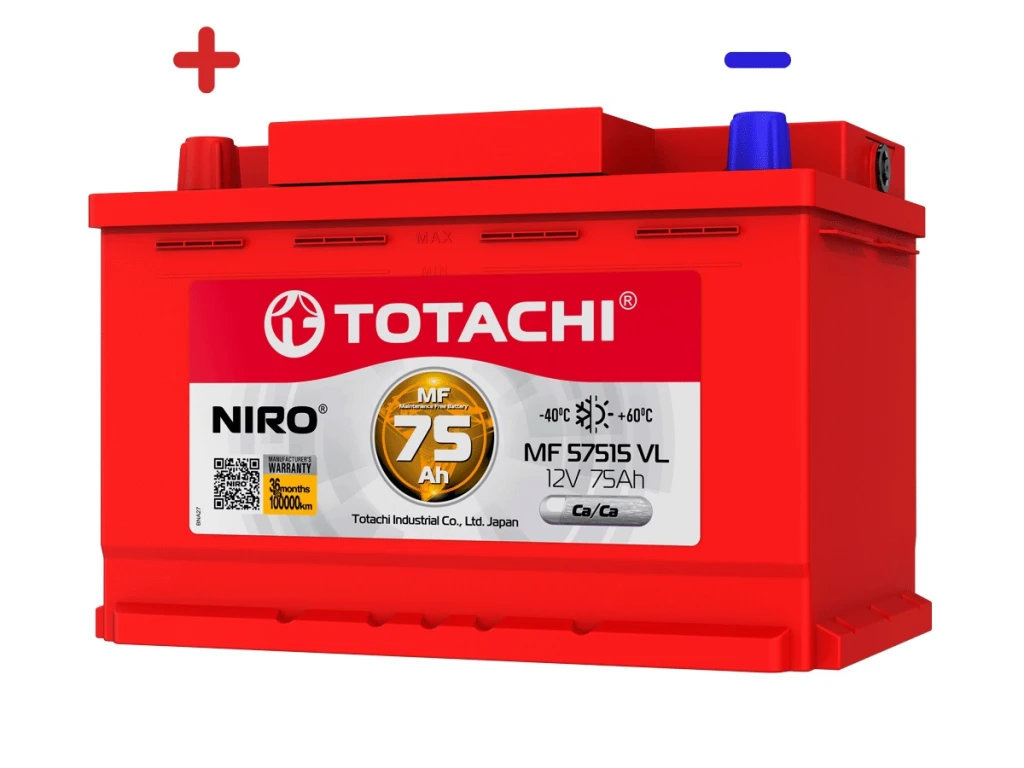 Аккумулятор легковой Totachi Niro 75 а/ч 700А Прямая полярность
