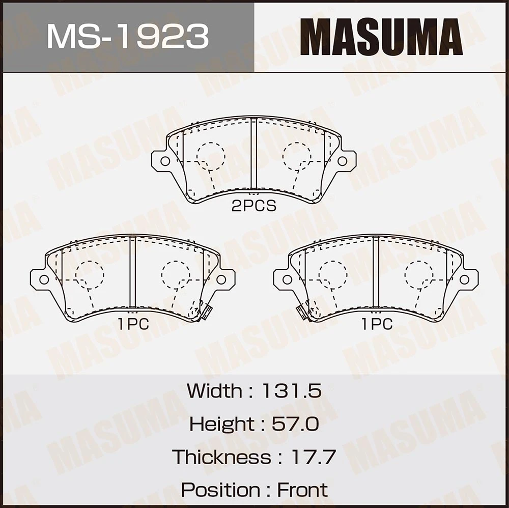 Колодки тормозные дисковые Masuma MS-1923