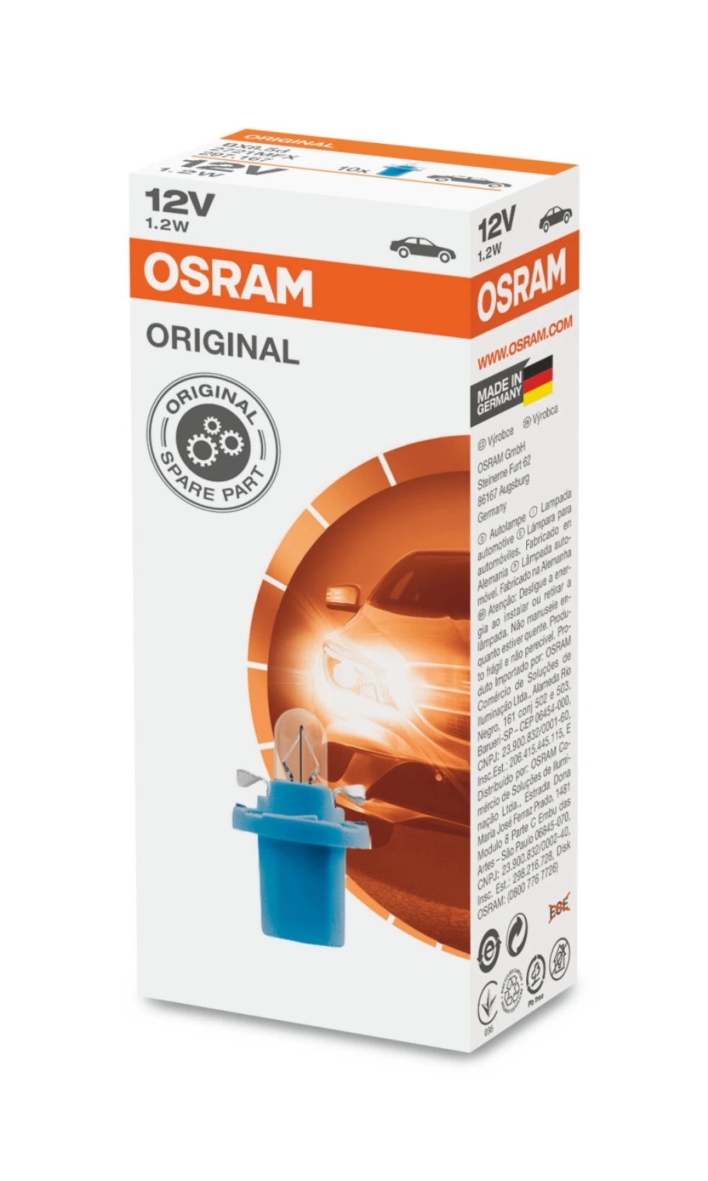 Лампа подсветки Osram 2721MFX BAX 12V 1,2W BX8,5D, 1