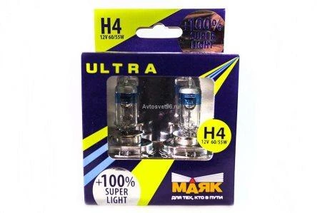 Лампа галогенная Маяк Super Light Ultra New H4 12V 60/55W, 2 шт.