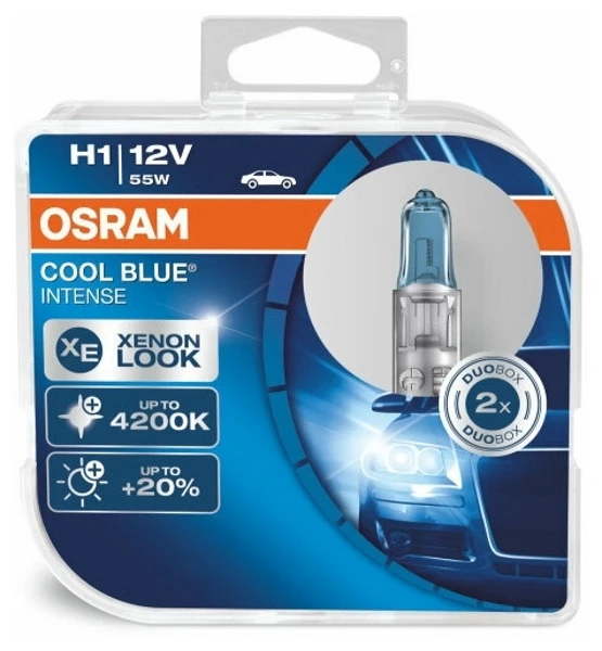 Лампа галогенная Osram Cool blue Intense H1 12V 55W, 2 шт. (арт. 64150CBI-HCB)