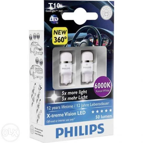 Лампа светодиодная Philips X-treme Ultinon LED T10/W5W (W2.1x9.5d) 12V, 127996000KX2, 2 шт