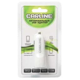 Устройство зарядное для телефона "CARLINE" (универсальное, 1 USB, 1A, 12/24В, белый)