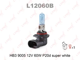 Лампа галогенная LYNXauto Super White HB3/9005 (P20d) 12В 60Вт 1 шт