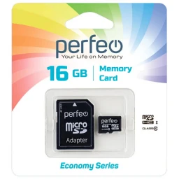 Карта памяти micro SD (16 GB) "Perfeo" Class 10 (с адаптером)