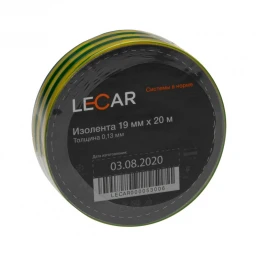 Изолента 19 мм*20 м "LECAR" (желто-зеленая) (ПВХ)