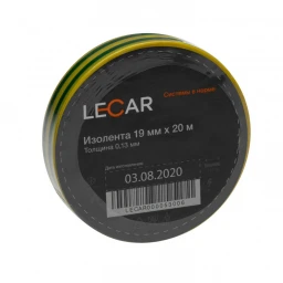 Изолента 15 мм*20 м "LECAR" (желто-зеленая) (ПВХ)
