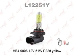 Лампа галогенная LYNXauto L12251Y HB4/9006 (P22d) yellow 12В 51Вт 1 шт