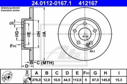 Диск тормозной передний Ate 24.0112-0167.1