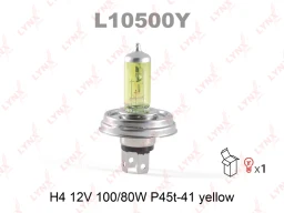 Лампа галогенная LYNXauto L10500Y H4 (P45t-41) yellow 12В 100/80Вт 1 шт