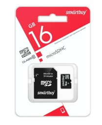 Карта памяти micro SDHC (16 GB) "Smart Buy" class 10 (с адаптером)