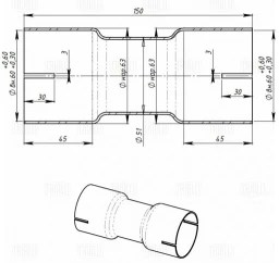 Соединитель труб глушителя под хомут d=60/d=60 L=150 (алюм. сталь) TRIALLI EMP 6060