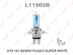 Лампа галогенная LYNXauto Super White H19 (PU43t-3) 12В 55/60Вт 1 шт