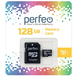 Карта памяти micro SD (128 GB) "Perfeo" class 10 (SD адаптер)
