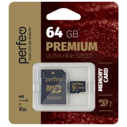 Карта памяти micro SD (64 GB) "Perfeo" class 10 (SD адаптер)